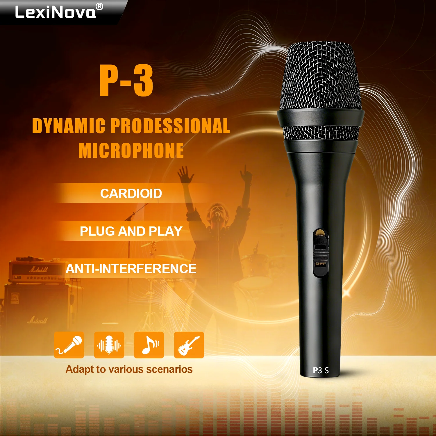 

Профессиональный динамический микрофон LexiNova P-3S с кабелем, кардиоидной диаграммой направленности, для записи, караоке, пения и выступлений.