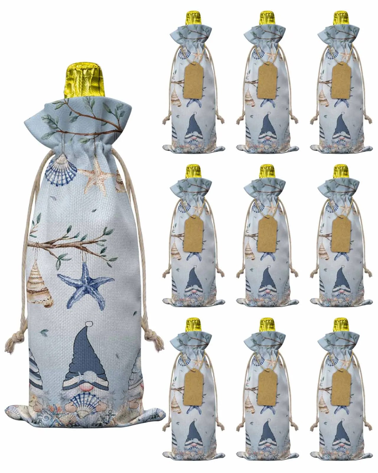 

10pcs Wine Bottle Covers Blue Sand Money Gnome Wine Holder Carrier Packaging Bag Wedding Party Decor Gift
