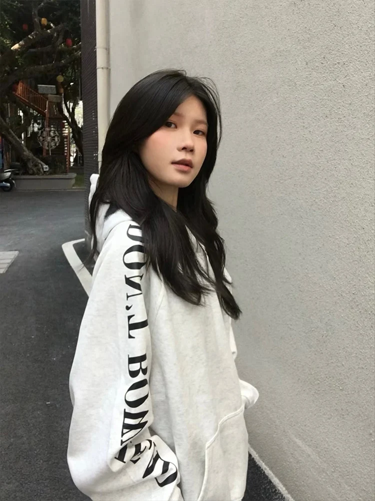 Moletom com capuz grande feminino Thiened Fce outono inverno Jaet Street Sle casual confortável respirável moletom Faionable