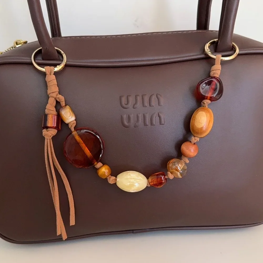 Beaded Bag Charm Keychain Irregular Beads Long Rope Gold Tone Ring Purse Decoration Handbag Accessories Tote Bag Everyday Gift