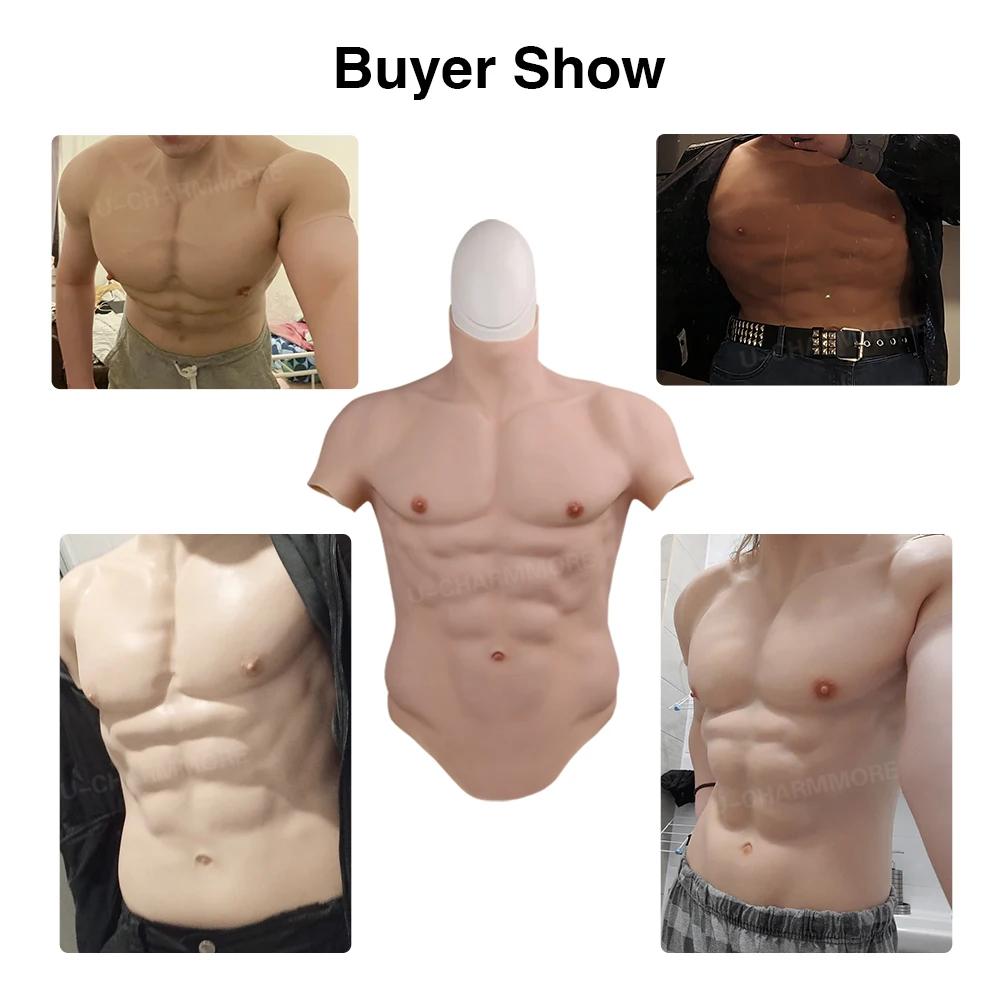 U-Charmmore Oil-Free Silicone Muscle Suit Fake Belly Body For Cosplayers Bodybuilding Chest Man Crossdresser Cosplay