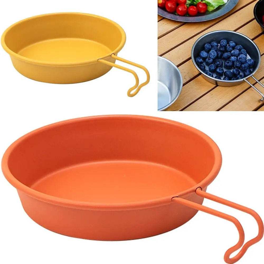 Folding Handle Portable Cooking Plates 280ml Multifunctional Carry Fold Camping Bowl Rust-proof Durable Carried Out Flat Dish