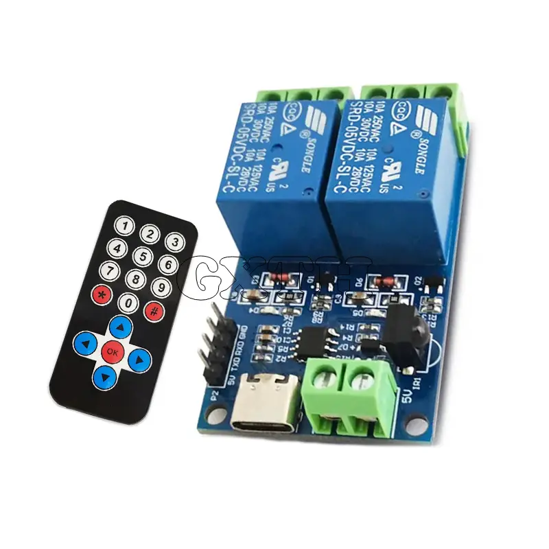 2 Channel Relay Wireless Infrared Remote Control Module 5V Type-C ...