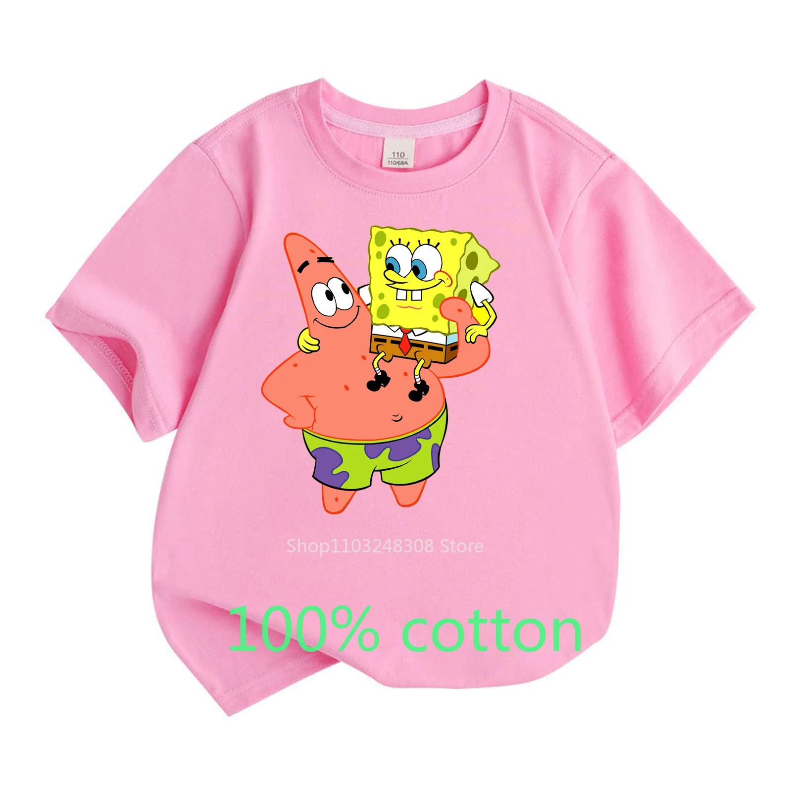 SpongeBob en Patrick 100% Katoenen T-shirt Zomer Kinderkleding Kids Tops Peuter Ronde Hals Korte mouwen Cartoon Shirt Top