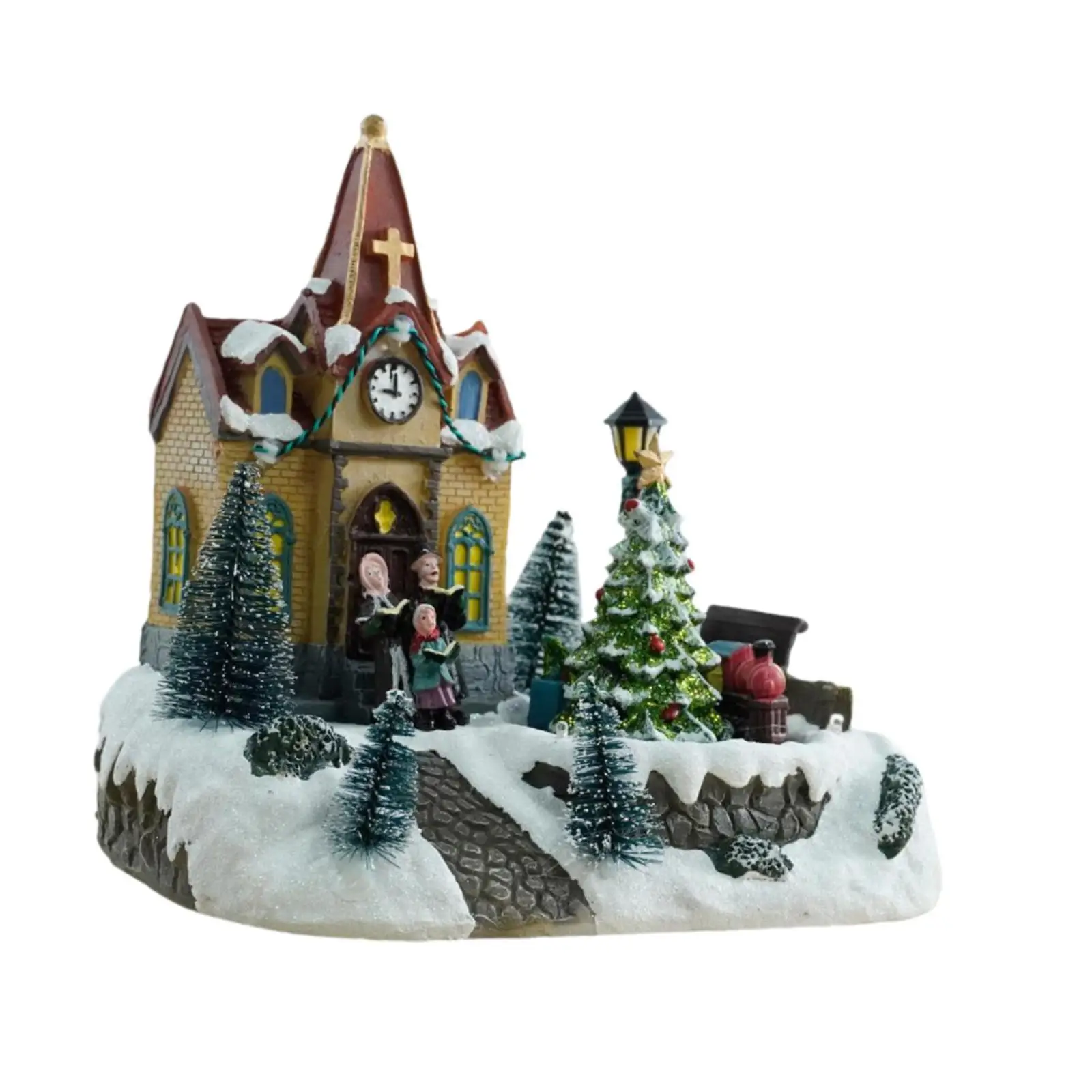 Lighted Christmas Village House Figurine Church for Living Room Party Shelf