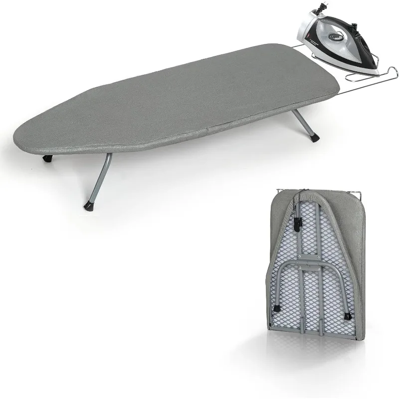 Metal Foldable Tabletop Ironing Board with Iron Rest, Portable Small Heat Resistant Cotton Cover,  Mini for Space