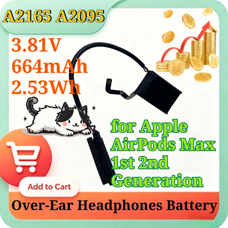 A2165 A2095 3.81V 664mAh 2.53Wh Replacement Battery for Apple AirPods Max 1st 2nd Generation Over-Ear Headphones Battery Quality