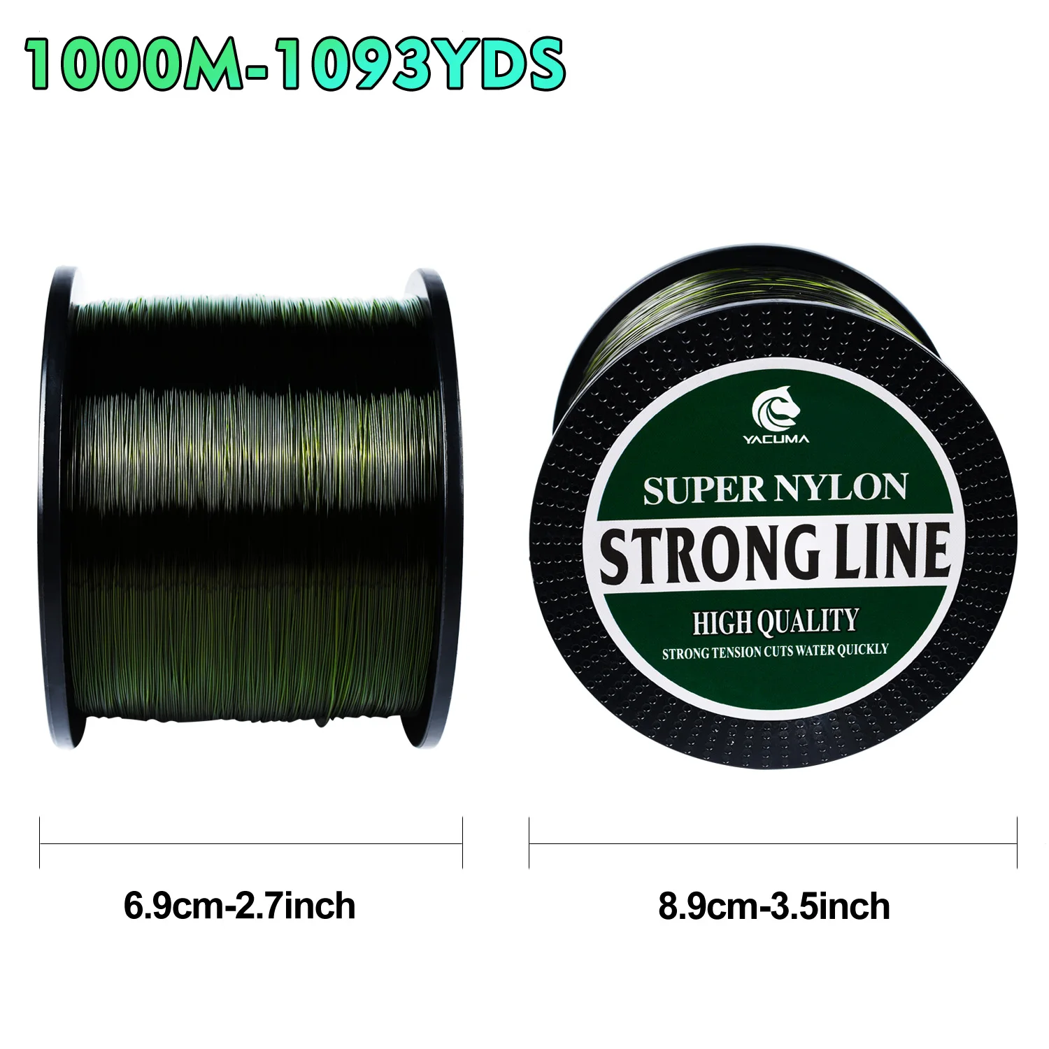 YACUMA 1000M-1093YDS Monofilament Angelschnur mit Fluorocarbon-Beschichtung Olivgrüne Nylonschnur für Ozean- und Flussangeln Zubehör – Detail 2