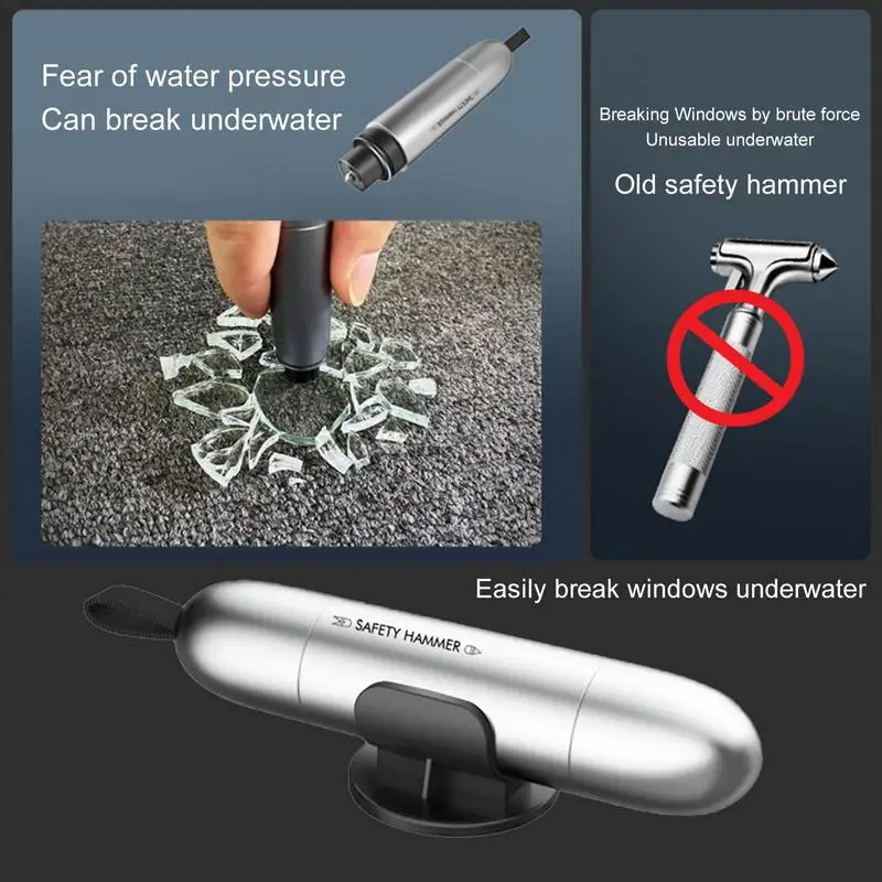 Car Safety Hammer Seat Belt Cutter Safety Hammer Tungsten Steel Head Mechanical Broken Window Principle For Car Adventure Travel