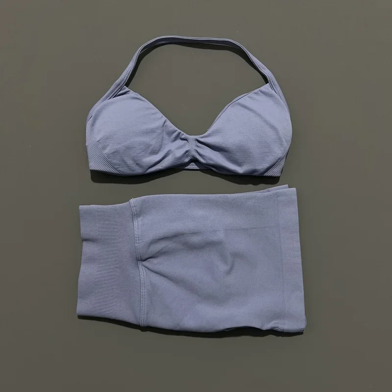 HISTELLO Sportset 2-delig Dames Gym Yoga BH met bandjes Workout Scrunch Shorts Fitness Sportpak Kleding Naadloze yogaset