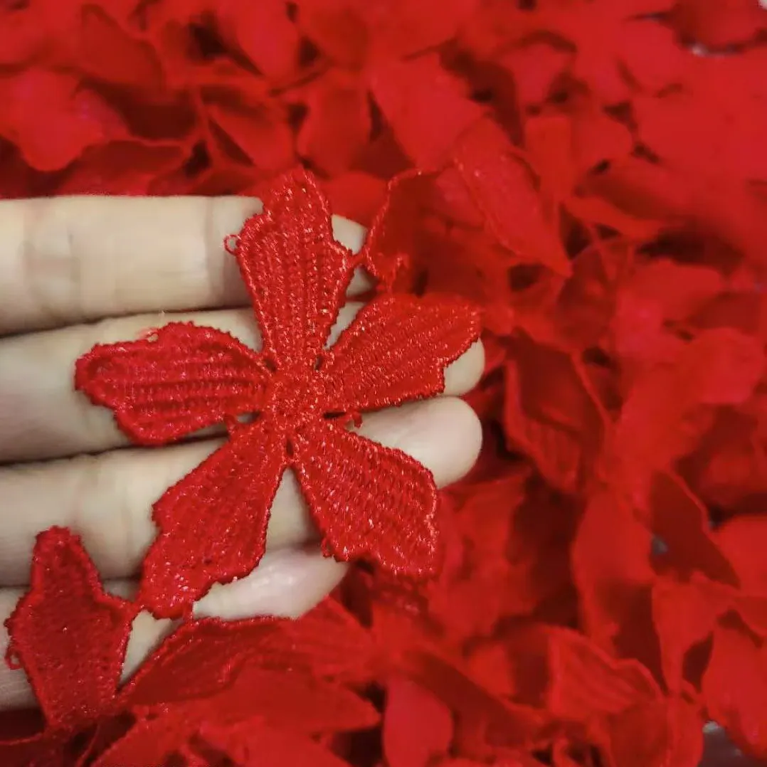 2.5cm Red Flower Embroidered Lace Edge Trim Ribbon Fabric Patchwork Wedding Dress DIY Sewing Supplies Craft 10yards