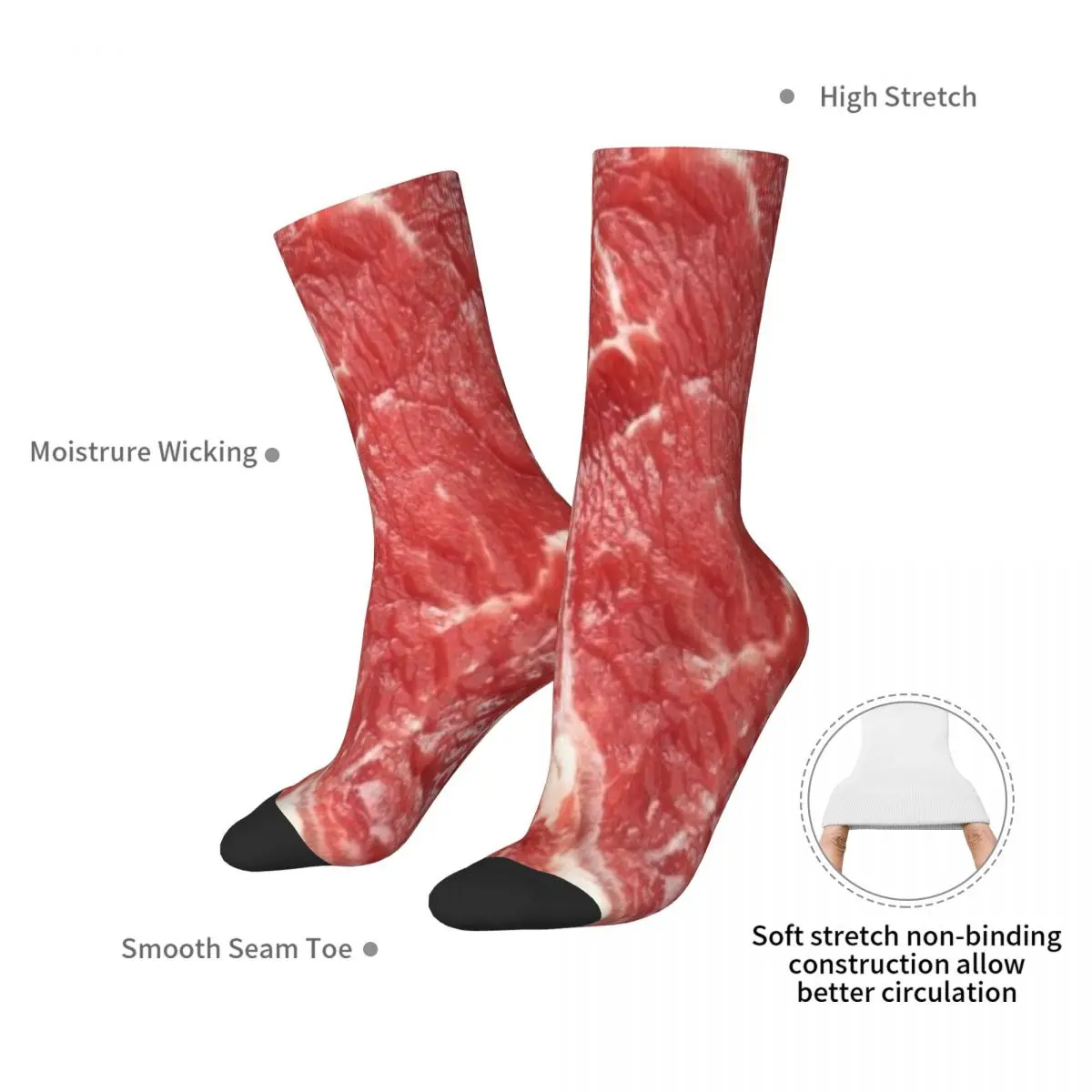 Raw Meat Steak Beef Graphic Men Women Socks Outdoor Novelty Spring Summer Autumn Winter Stockings Gift