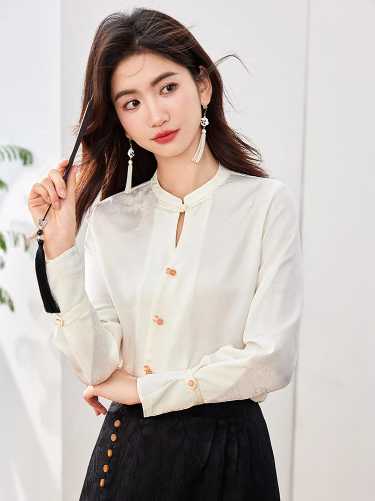 New Chinese Style Shirt Vintage Design Sense Niche Blouse Autumn Temperament Elegant Long Sleeve Shirt