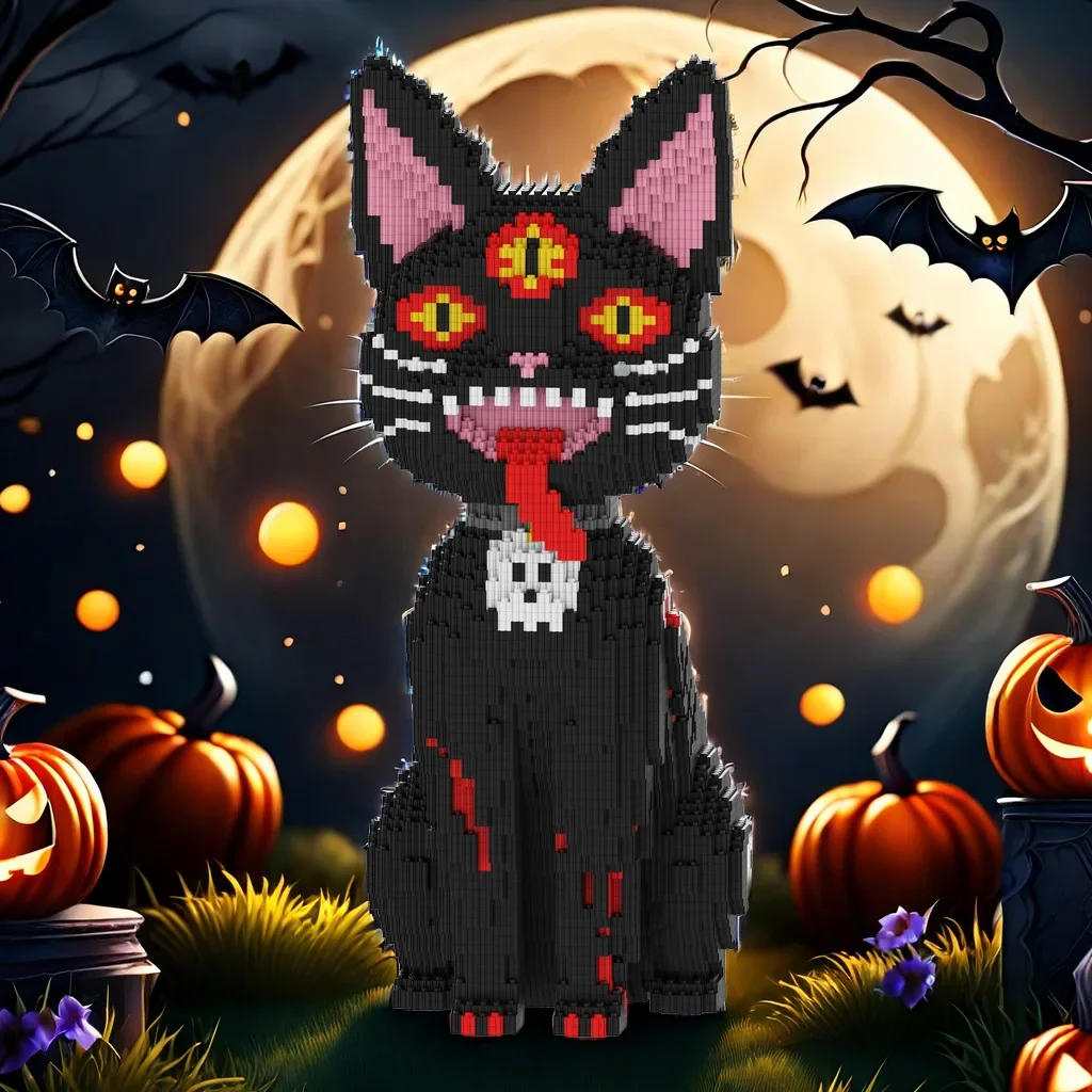 Halloween magische Baustein schwarze Katze Modell Spielzeug schrecklichen Kürbis 51cm montiert Mini Ziegel Figur für Home Store Dekoration