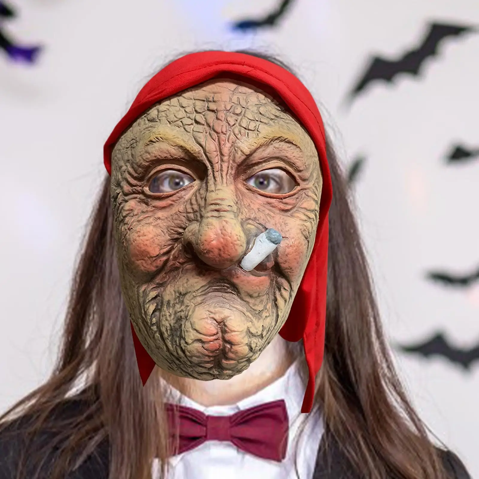 

Латексная маска для курящей бабушки, реалистичная опора, маска для пожилых женщин, полнолицевая маска