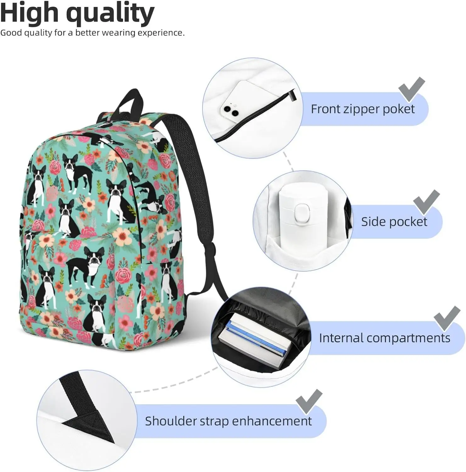 Backpack Casual Lightweight Dog Laptop Backpack Men Women Travel Bag Outdoor Canvas Daypack