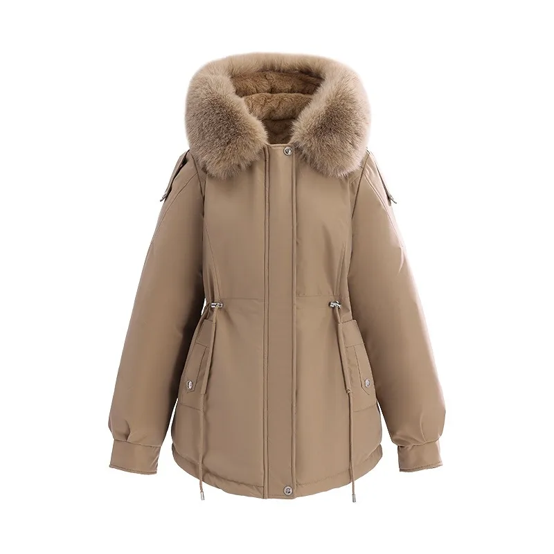 Winter Jacket 2026 New Women Parka Clothes Mid Length Coat Wool Liner Hooded Jacket Fur Collar Thick Warm Snow Wear Padded Parka
