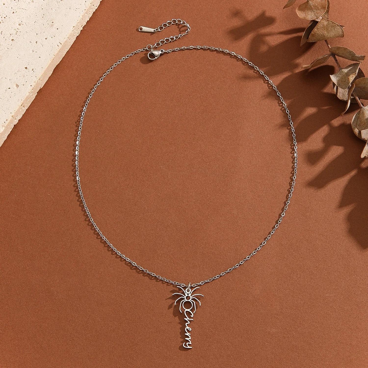 1pc Personalized Name Stainless Steel Spider Pendant Necklace, Bohemian Sexy Style Custom Name Jewelry Gifts For Women