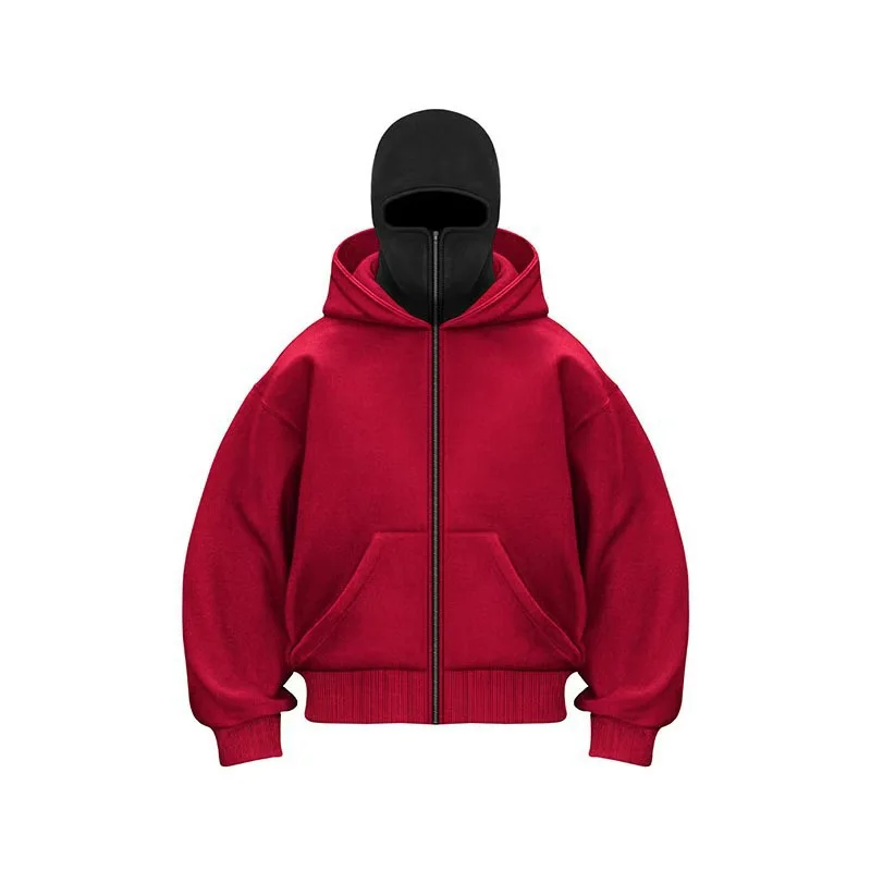 Unisex Y2K Gothic Harajuku Balaclava Winter Warm Double Hooded Sweatshirt Hooded Mask Zipper Sports Jacket for Men And Women view 4