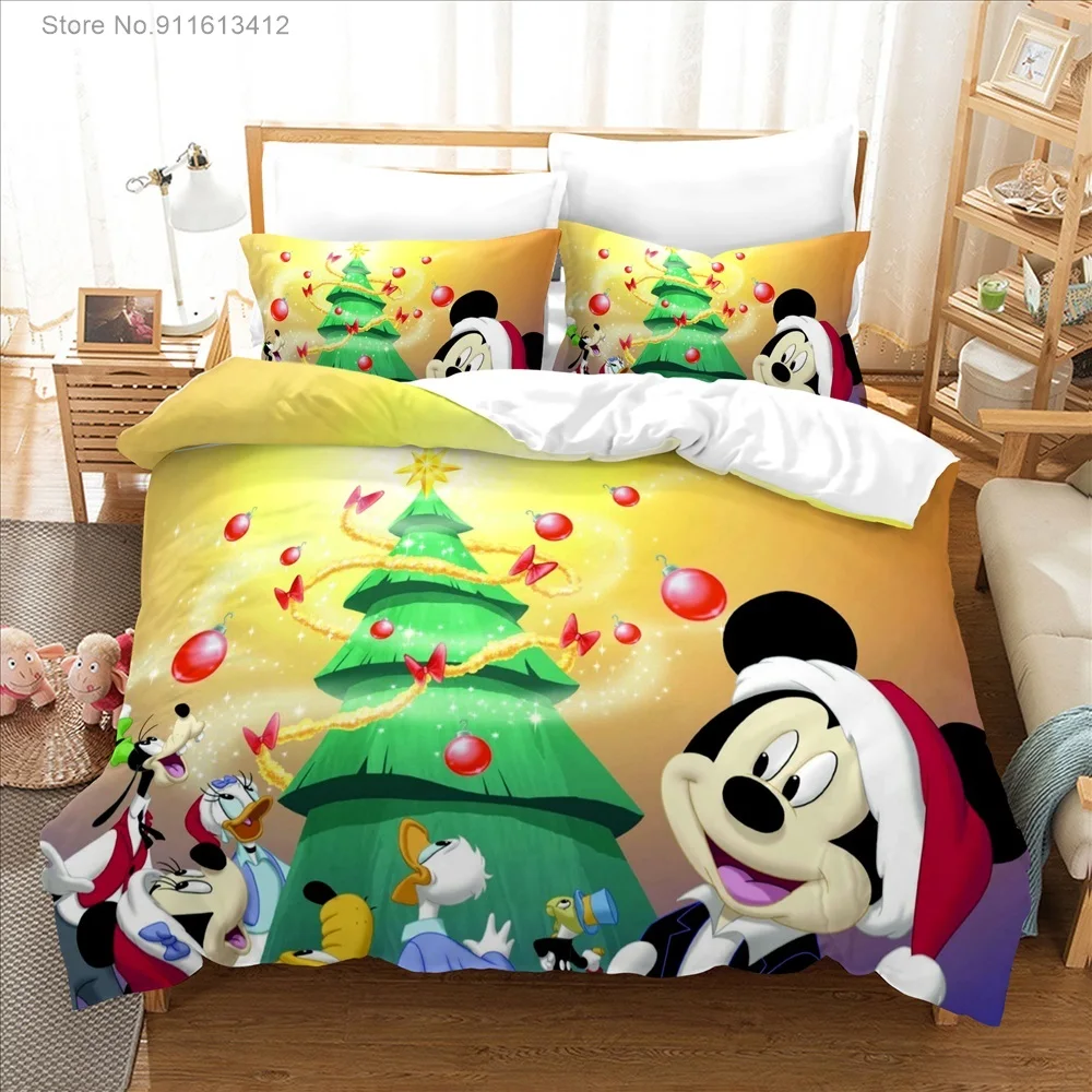 Hadiah Natal Disney Set Tempat Tidur Mickey Mouse Putri Tebal 3D Cetak Selimut Penutup Kartun Selimut Penutup untuk Dekorasi Kamar Tidur