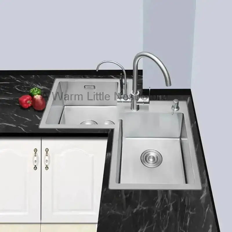 

Современная кухонная мойка из нержавеющей стали для дома, новинка, аксессуар для кухни, большая угловая мойка с двумя секциями, нестандартной формы