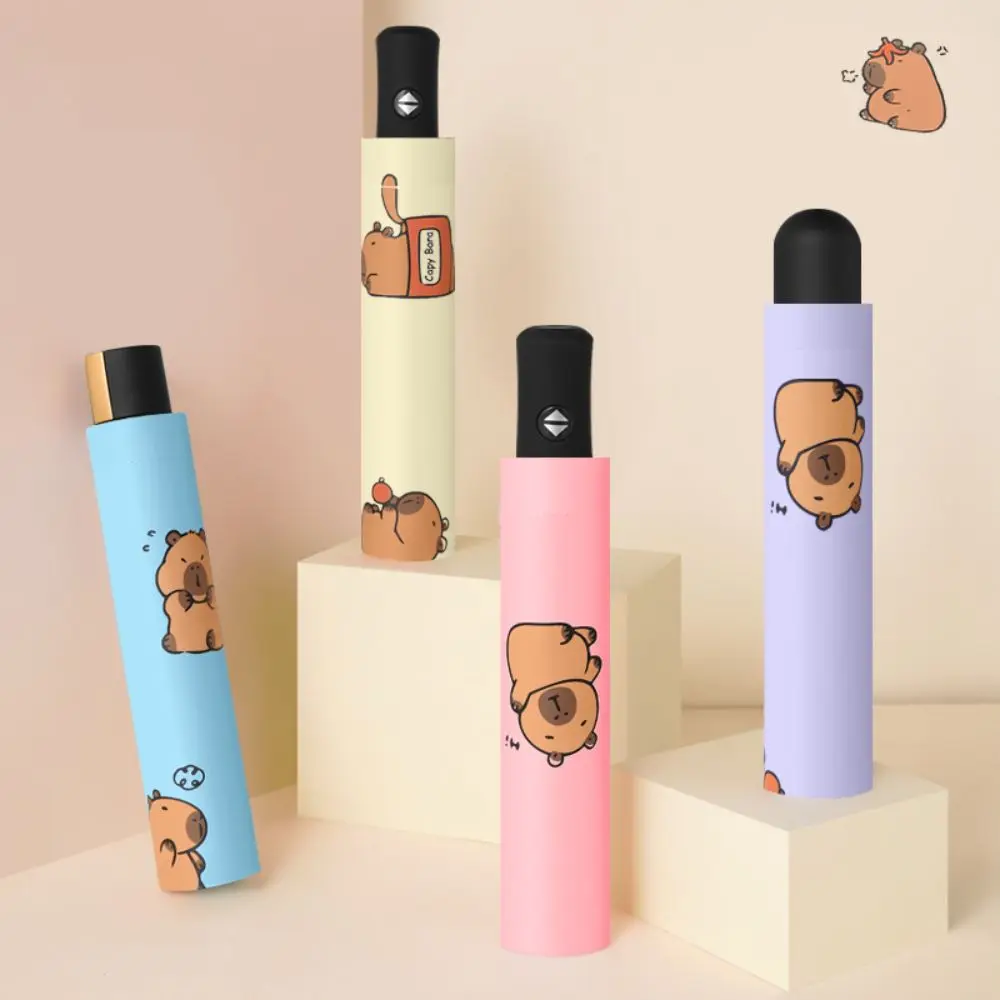

Dual Use Capybara Umbrella Durable Anti-UV Black Glue Parasol Cute Sun Protection Three-fold Umbrella