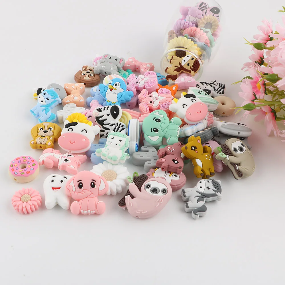 10Pcs Cartoon Animal Silicone Beads Horse Elephant Food Grade For Jewelry Making DIY Pacifier Chain Accessories Baby Toys