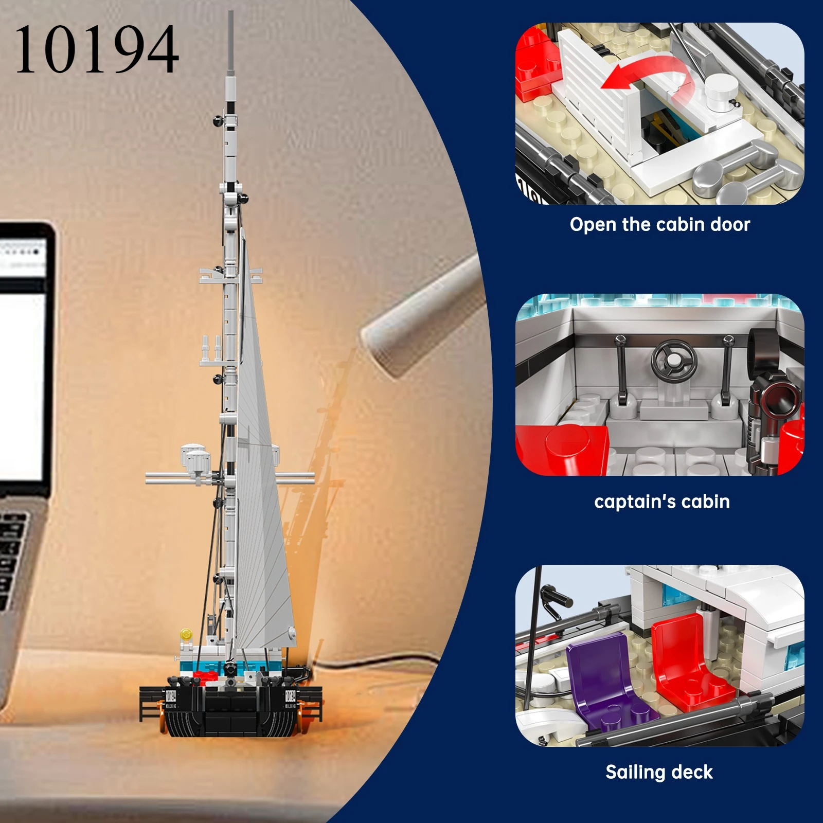 Mold King 10194 10190 Barca a vela Modello di nave Twin-Mast Building Blocks Block Kit di mattoni STEM Giocattoli educativi Oceano per i bambini