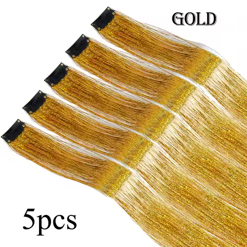 Shiny Sparkle Hair Extension Clip In Hair Tinsel Glitter Fairy Hair Tinsel Kit Heat Resistant 5Pcs Hair Streak Synthetic Hair - Image 16