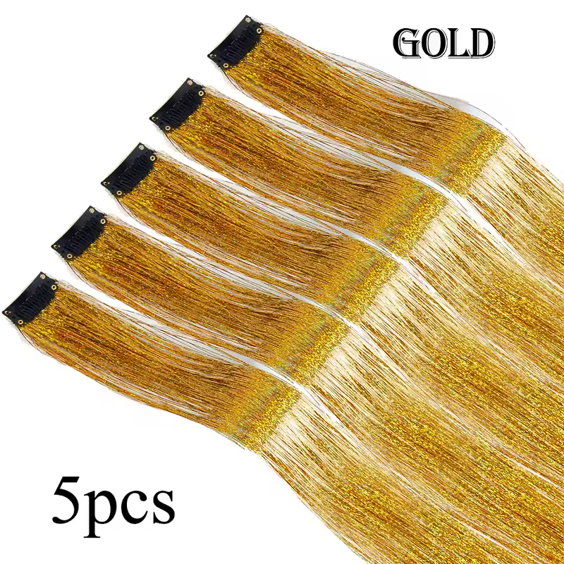 Shiny Sparkle Hair Extension Clip In Hair Tinsel Glitter Fairy Hair Tinsel Kit Heat Resistant 5Pcs Hair Streak Synthetic Hair - Image 16