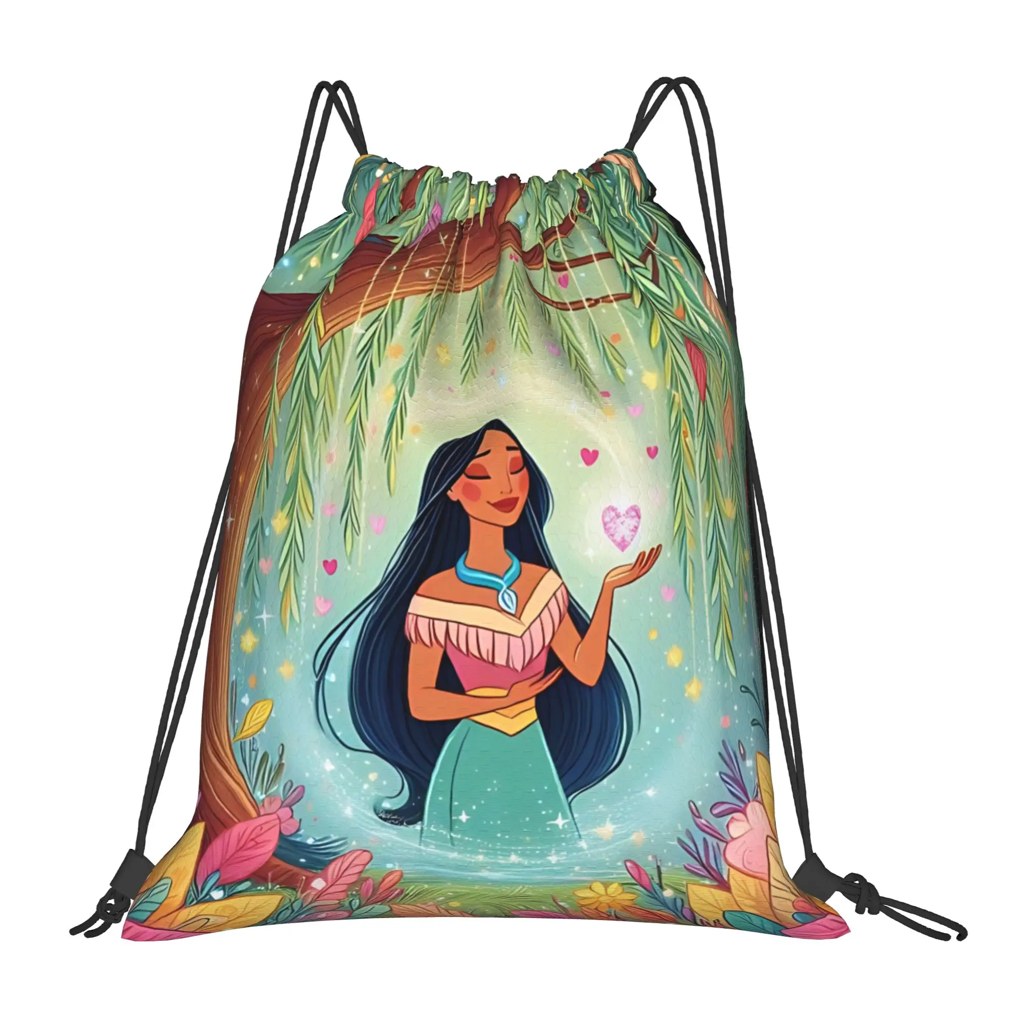 1 bolsa con cordón con diseño de árbol de sauce Pocahontas, bolsa de almacenamiento unisex para gimnasio