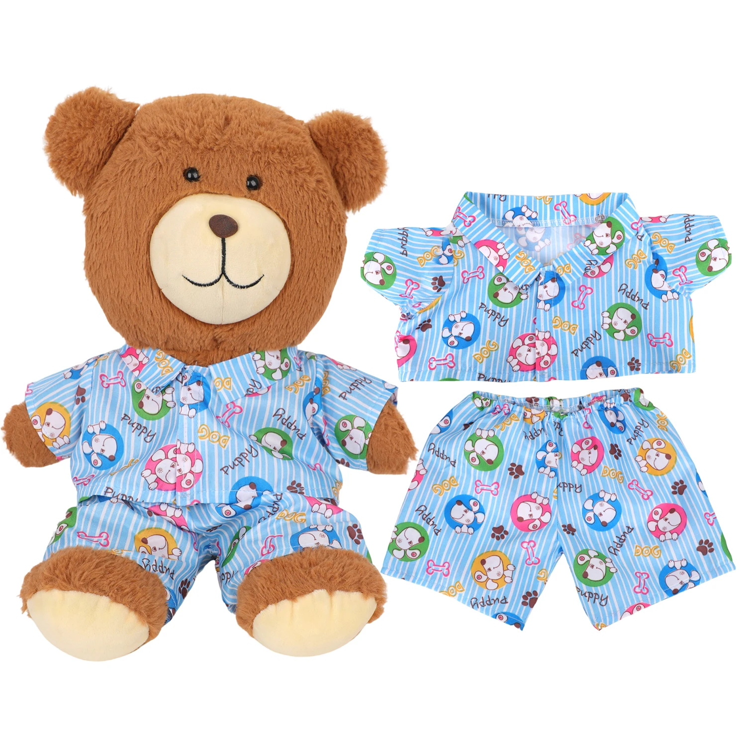 42cm Plush Bear Clothes Cartoon Print Shirt & Shorts Set, Casual Summer Outfit for 16-18 Inch Teddy Bear & Plush Dolls Toy Gift