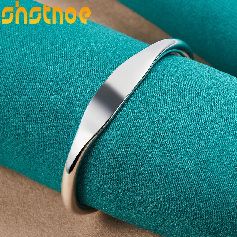 SHSTONE 925 Sterling Silver 5mm liscio braccialetto aperto per le donne fidanzamento matrimonio natale signora fascino gioielli di moda