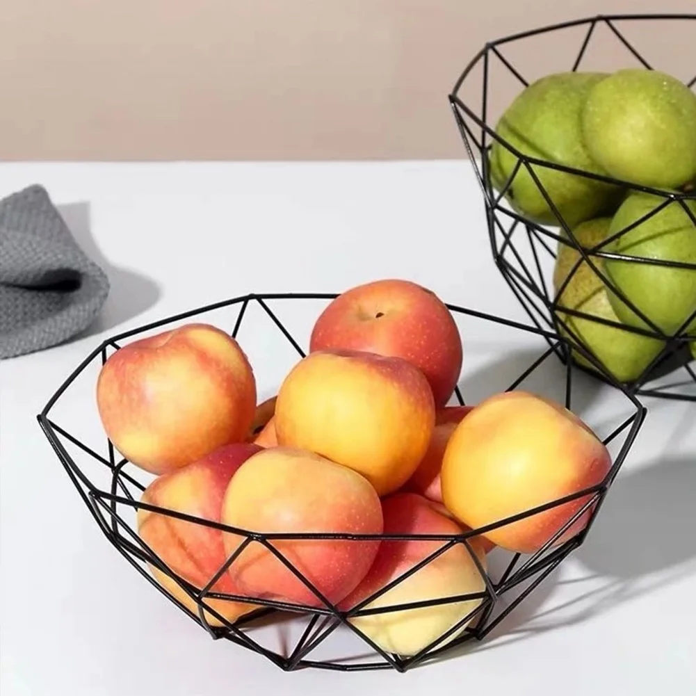 Fruit Bowl Washing Fruit Hollow Drain Basket Iron Fruit Basket Living Room Coffee Table Fruit Plate Snack Storage Baskets