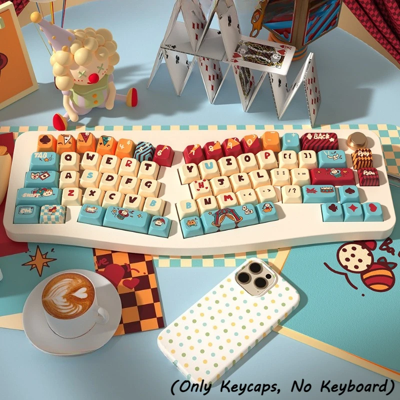 Cat Circus MDA Profile PBT Keycaps 138/158 Keys Dye Sublimation Keycap Set Retro Cartoon Cat KeyCaps for Mechanical Keyboard