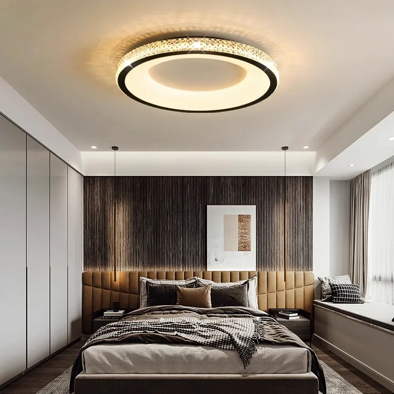 

Simple LED Ceiling Lights Modern Bedroom Living Room Lamp Nordic Crystal Circular Decor Ceiling Chandelier Room Lighting Fixture