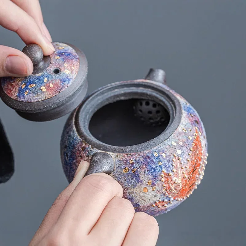 Colorful Rock Mine Handmade Tea Tools Tea Cup Retro Kung Fu Tea Set Maple Leaf Teapot Multipurpose Set Portable Person Cool Gift