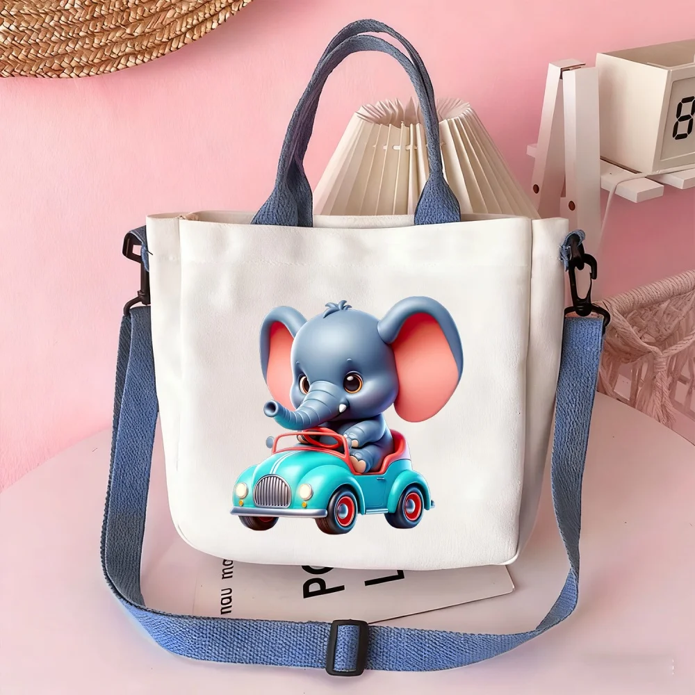 Handbags and crossbody bags featuring an elephant motif, ideal for organizing cosmetics while traveling.