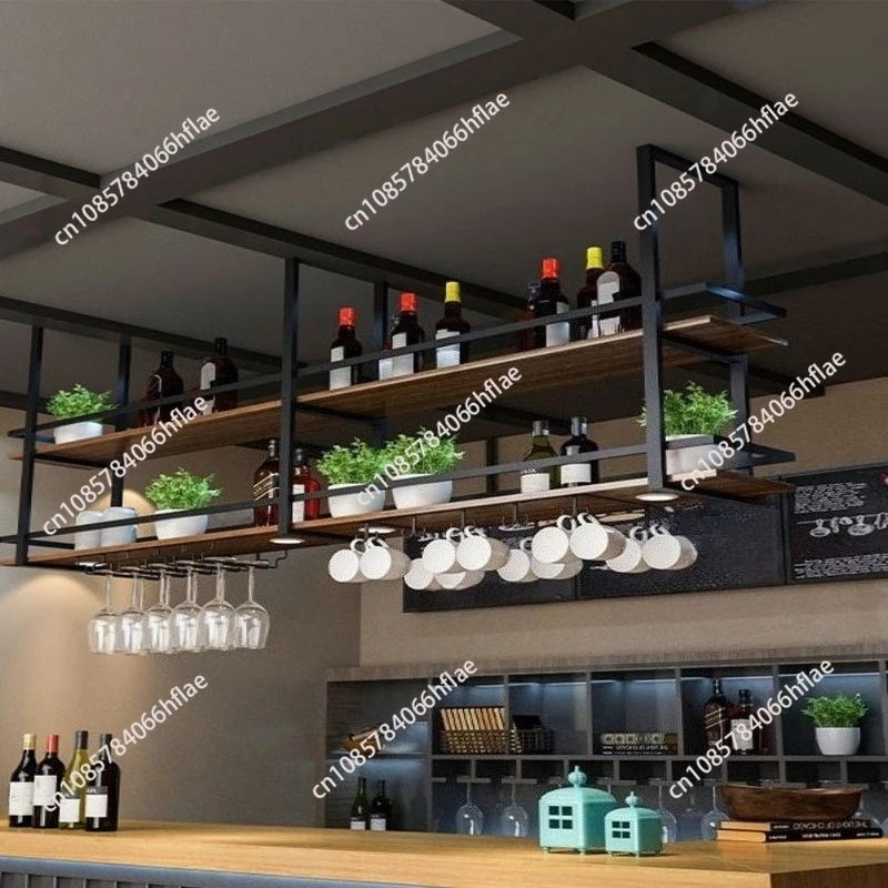 

Solid Wood Iron Hanging Rack Storage Rack Bar Counter Restaurant Bar Kitchen Hanging Ceiling Hanging Cabinet