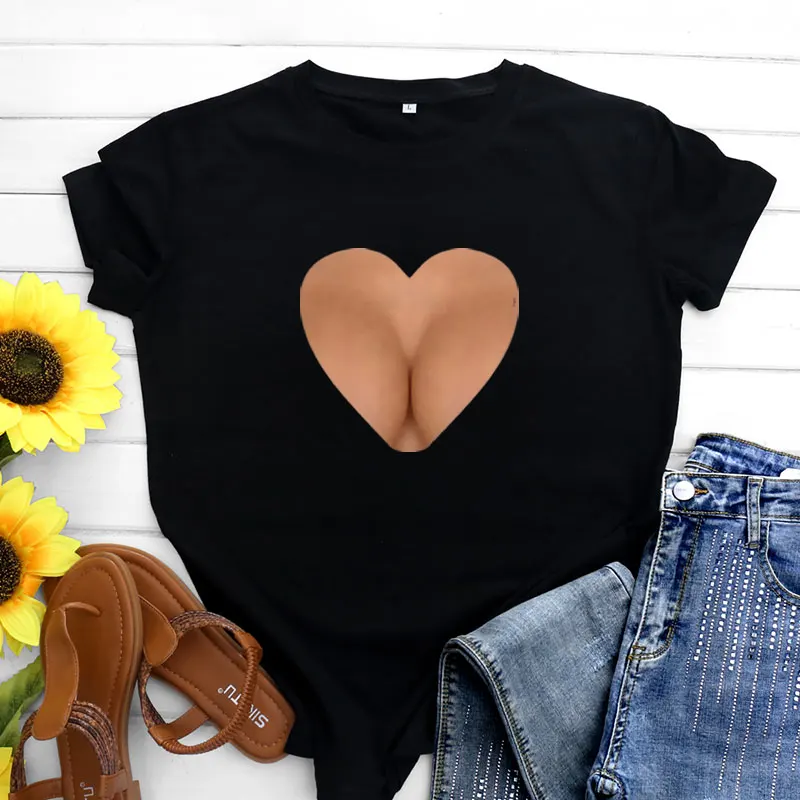 

Женская футболка свободного кроя ort Sve American Street Sle, сексуальный дизайн на груди, летний круглый топ из смеси хлопка и полиэстера