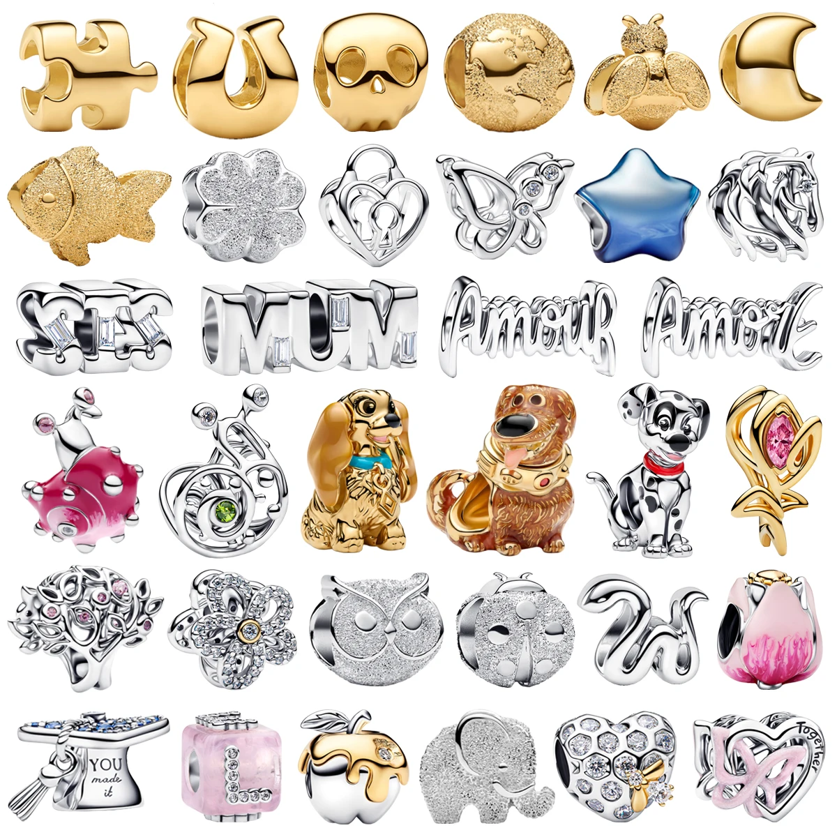 Offres Spéciales – Breloques Originales en Argent Sterling 925 (Oiseau, Papillon, Chien, Fleur, Cœur) pour Bracelets et Colliers – Bijoux DIY pour Femme – Idée Cadeau