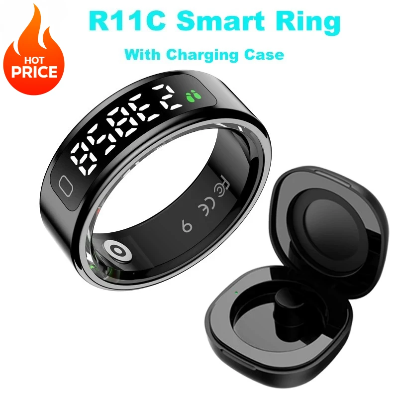 

R11C Смарт-кольцо для мужчин и женщин, светодиодный экран, мониторинг сердечного ритма, кислорода в крови, 1 АТМ, водонепроницаемый, мультиспортивные режимы