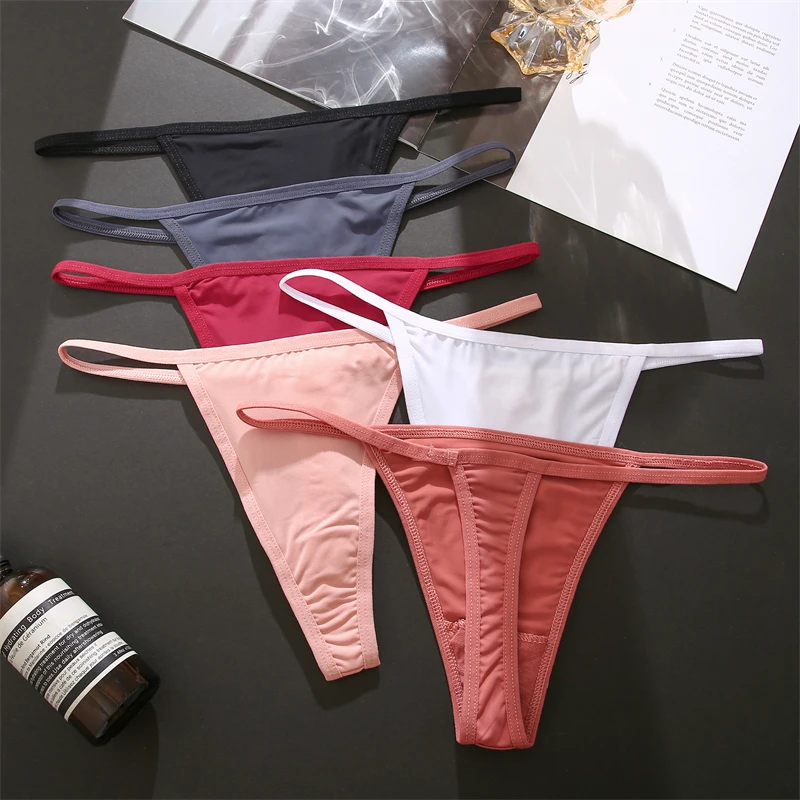 Women\'s Cotton Thong Sexy Thongs Women\'s Panties Set Solid Seamless Low Waist Underwear Female Underpants Intimates Lingerie