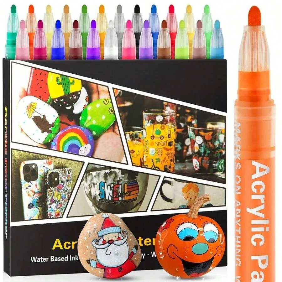 

Acrylic Paint Pens Markers-24 Colors Waterproof Paint Pens For Rock Painting, Graffiti, Stone, Ceramic, Glass, Wood, Fabric, Ca