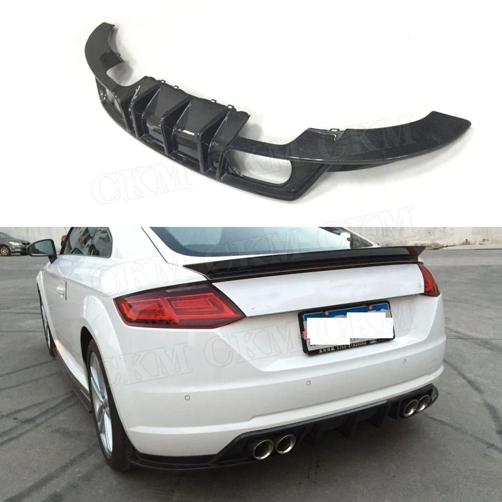 

CKMUUER Carbon Fiber Rear Bumper Lip Diffuser Spoiler For Audi TT TTRS 2014 2015 2016 2017 Car Protector Quad Exhaust Two Outlet