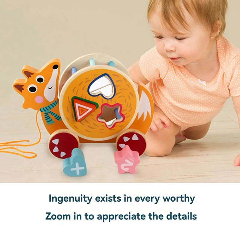 A84F-slak-sleepspeelgoed, bekroond houten kinderspeelgoed met vormclassificator en trekkoord.