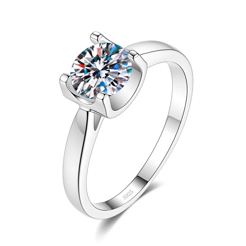 S925Sterling Silver Plated18KCustom-made gemstone colored moissanite bull's eye diamond ring for marriage from Jin Laboratory