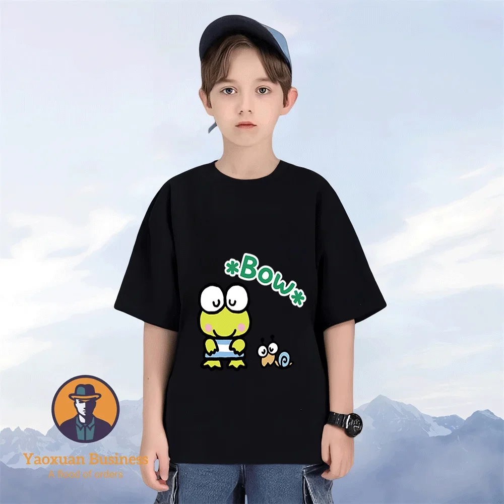 

2026 2 14Y Breathable Pure Cotton T Shirt KeroKero Keroppi Kawaii Character Anime Summer Outfit