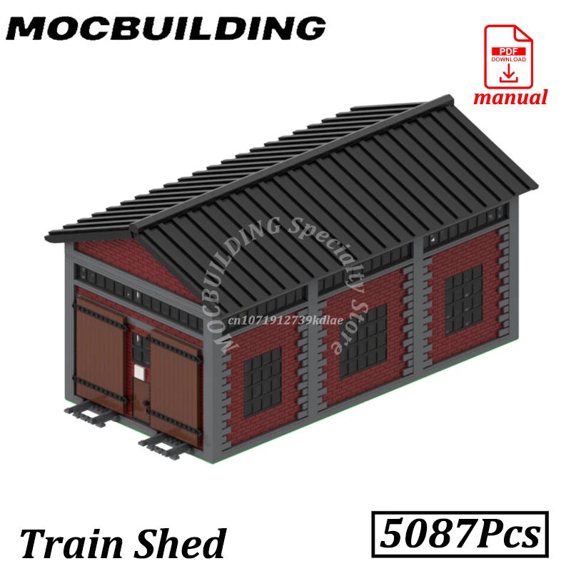 Train Repair Station Brick Engine Shed with Interiors City Street View Railway MOC Building Blocks Toys Construction Gift