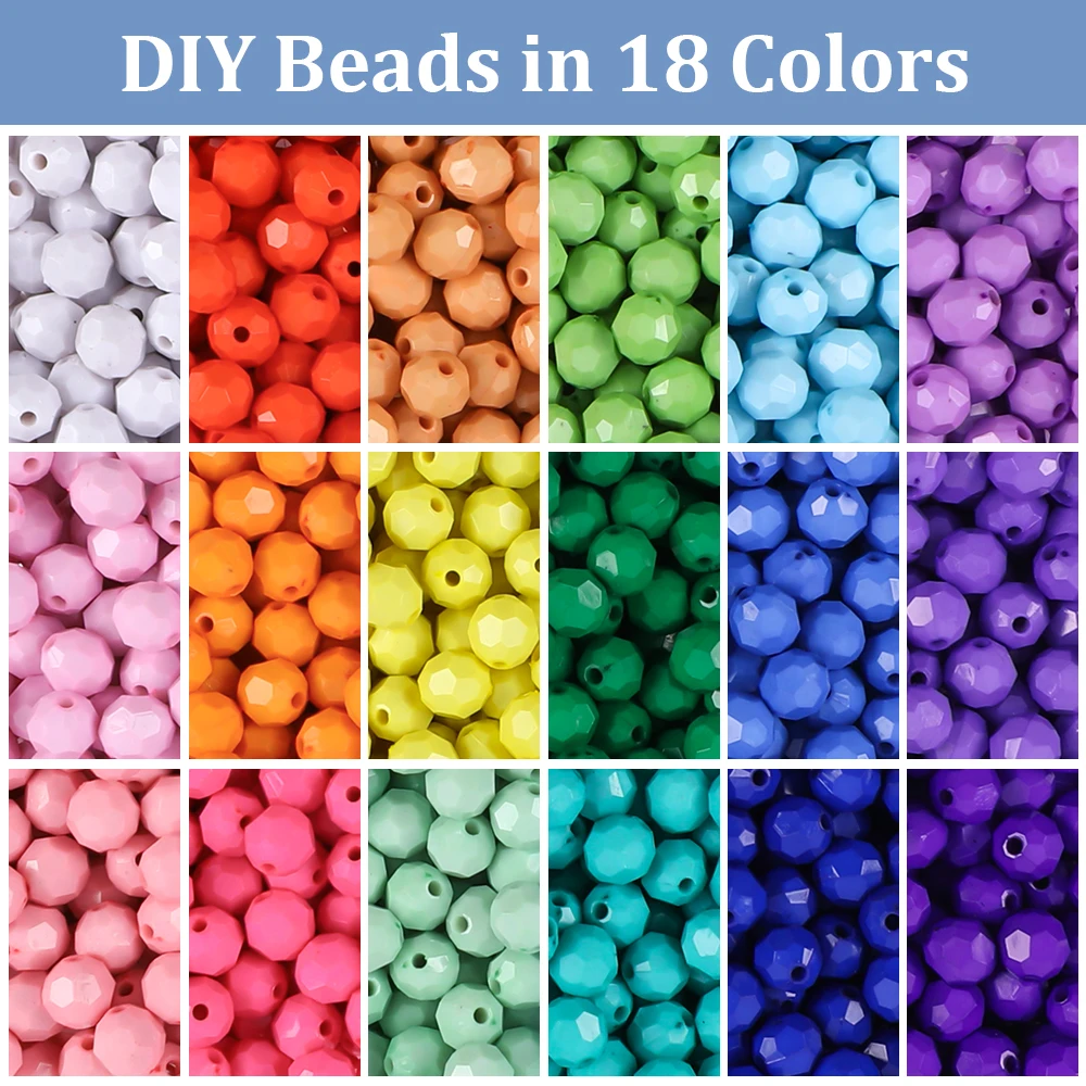 Makersland 8mm Faceted Pony Beads Set for Making Bracelets Acrylic Beads for Jewelry Making Diy Bracelet Necklace Kit for Girls